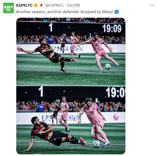  名場面記錄！ESPN曬照：又一個賽季，又一名后衛(wèi)被梅西扣倒